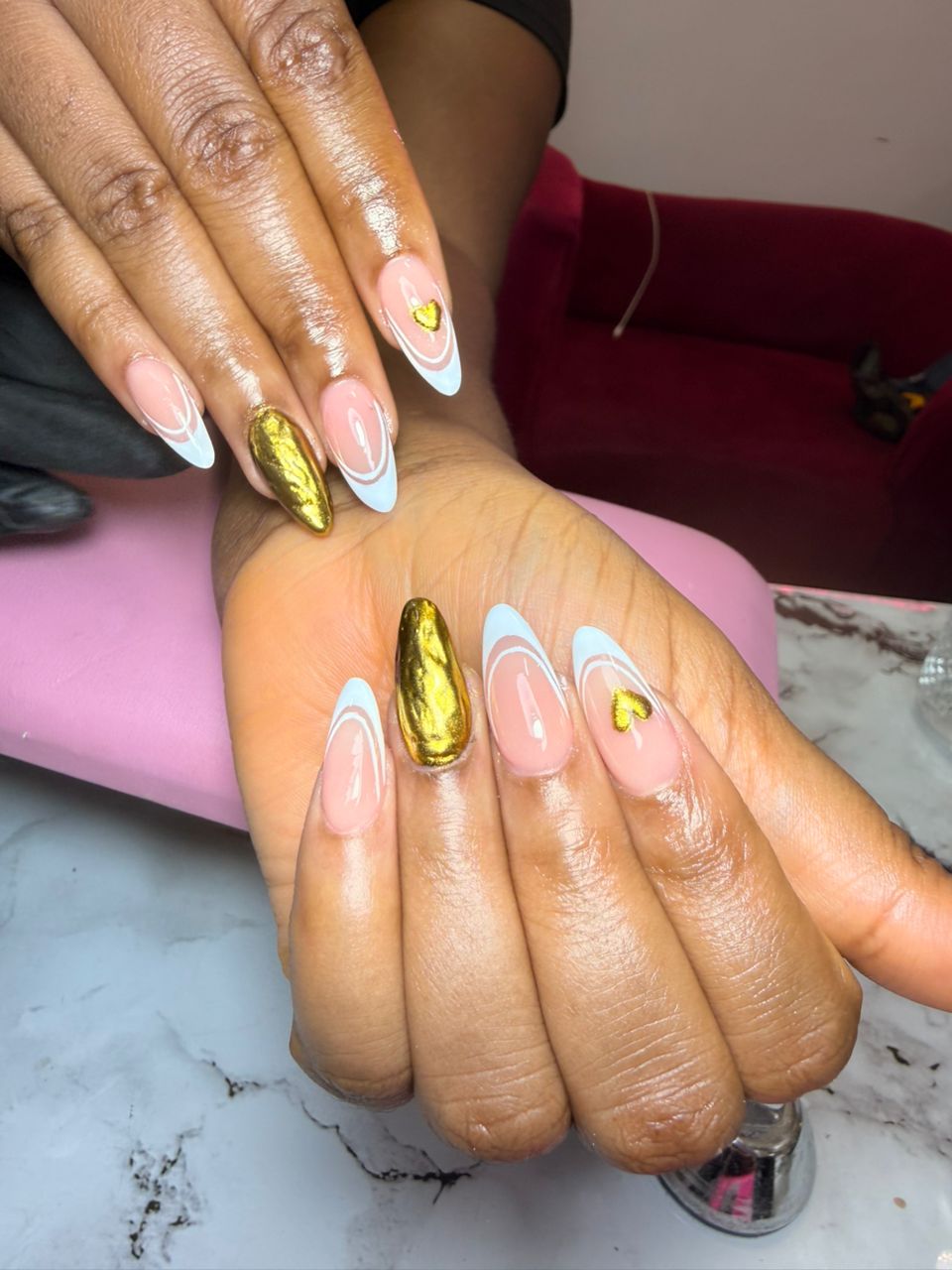 Brown blue gold star nail art